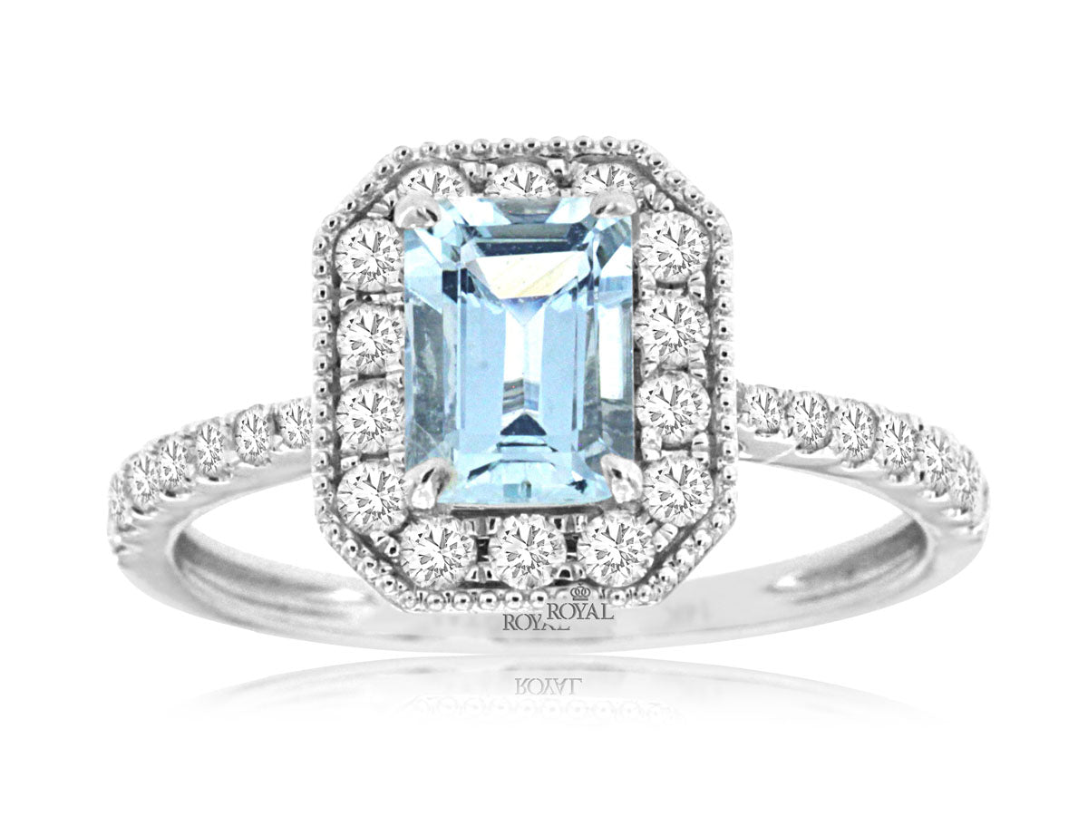 14 Karat White Gold Aquamarine Emerald Shape Ring - 0.87 Carat