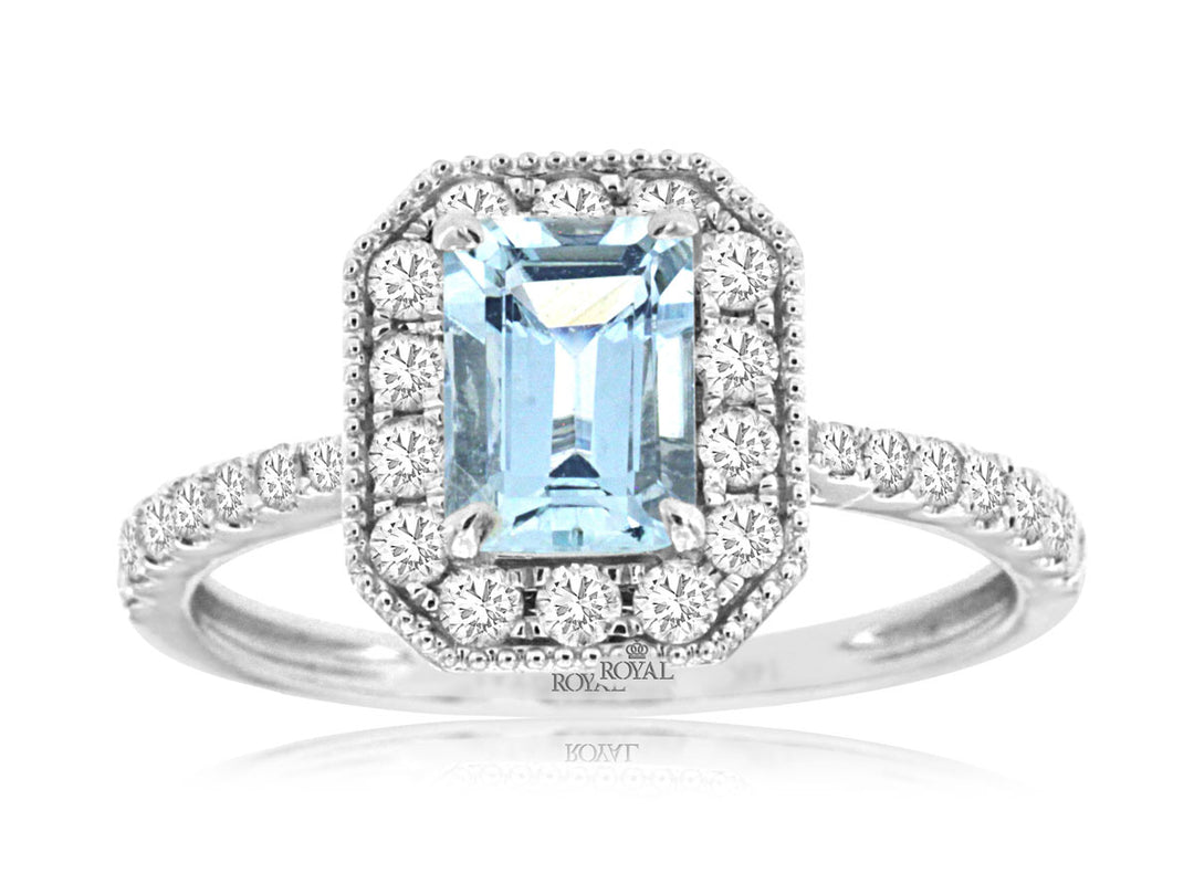 Exquisite 14 Karat White Gold Emerald Shape Aquamarine Ring - 0.87 Carat