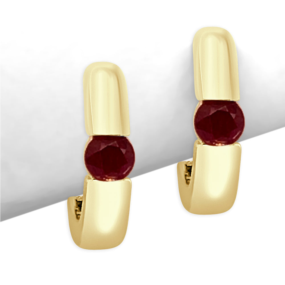 10K Yellow Gold Ruby Single Stone Huggie Earrings - 0.28 Carat
