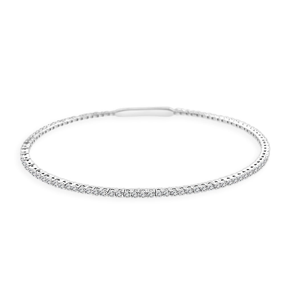 Dazzling Eternity: 14K White Gold Round Diamond Flex Bangle (1.15 Carat)