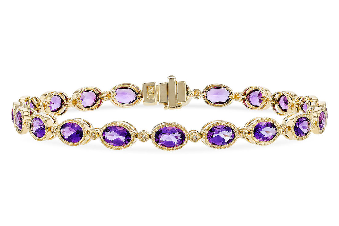 14 Karat Yellow Gold Oval Amethyst Bracelet - 6.86 Carats