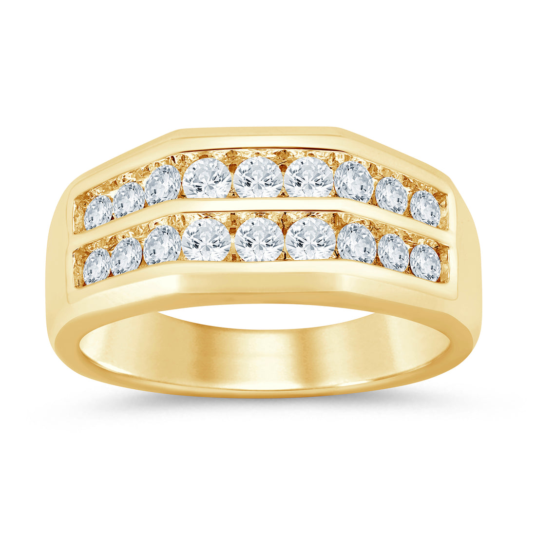 Elegant 14 Karat Yellow Gold Triple Row Elevated Wedding Band with 1.00 Carat Natural Diamonds
