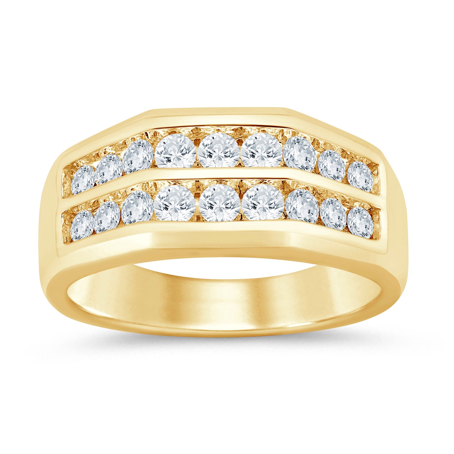 Triple Row Elevated 14 Karat Yellow Gold Wedding Band with 1.00 Carat Natural Diamond