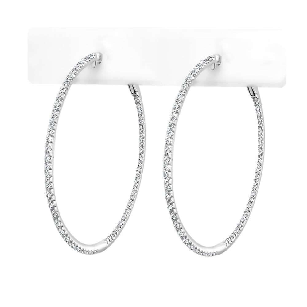 Exquisite Round 0.99ct Natural Diamond Platinum Earrings - Shared Prong Plat Diamond Hoops