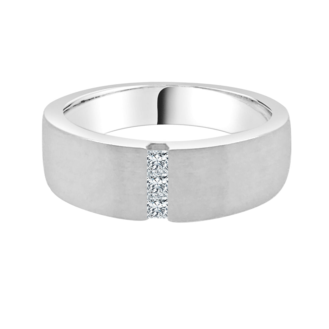 Exquisite Three Stone Wedding Band in 10 Karat White Gold with Natural Diamond Accents