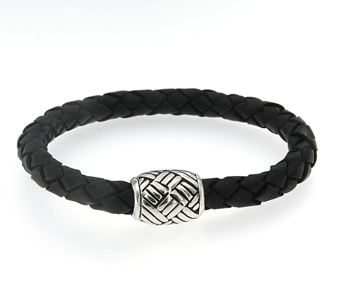 Sterling Silver Black Woven Leather Killarney Bracelet