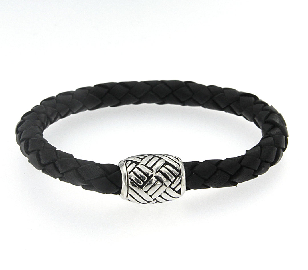 Black Woven Leather Killarney Bracelet with Sterling Silver Accents