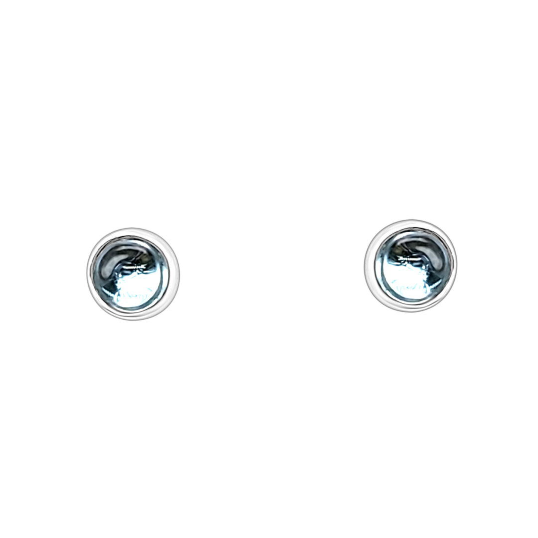 Sterling Silver Bezel Set Cabochon Round Blue Topaz Earrings (1.48ct)