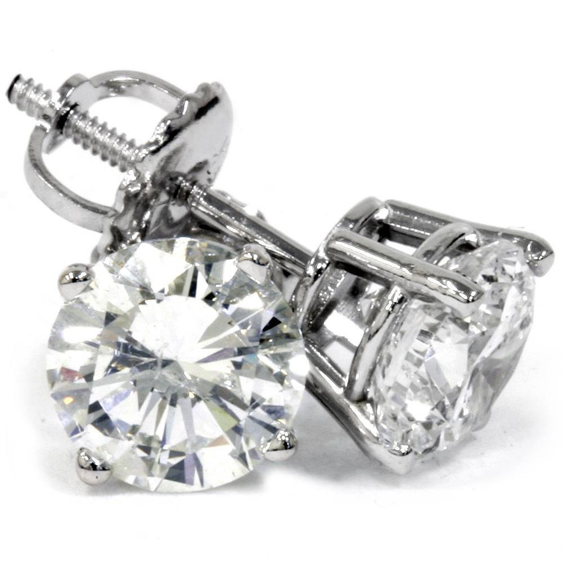 14K White Gold Round Lab Diamond Solitaire Studs with Screw Back - Only Diamond Gemstone