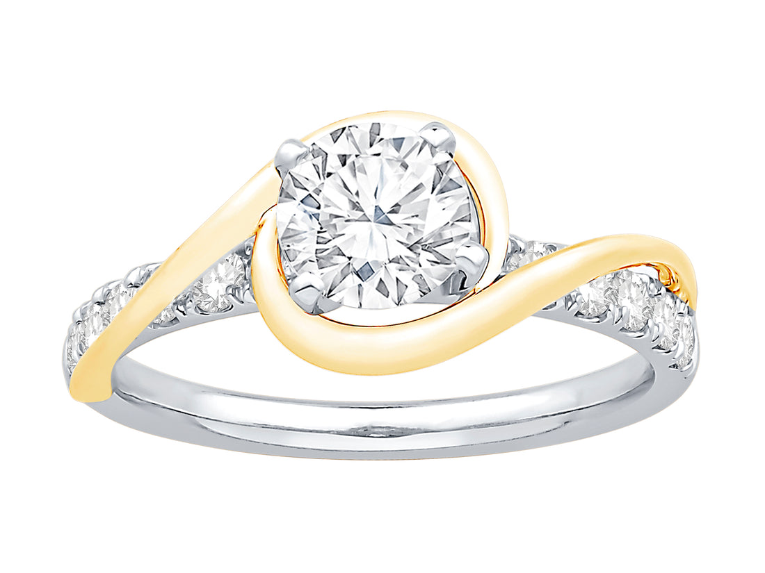 Two-Tone Metal Wrap Halo Engagement Ring with 1.00 Carat Lab Diamond - Round Brilliant Cut