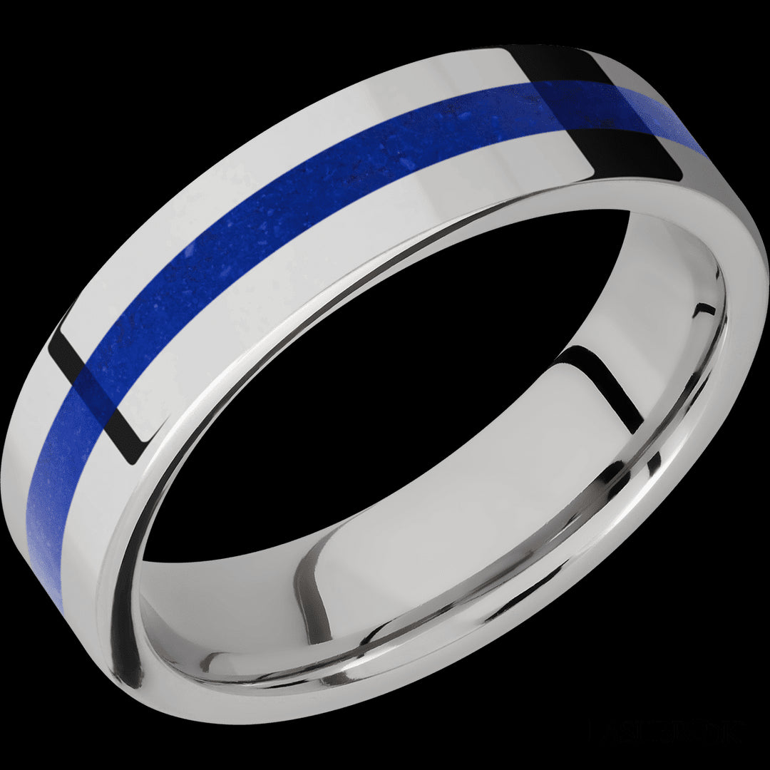 Luxurious Titanium Wedding Band with Mosaic Lapis Inlay - Size 10