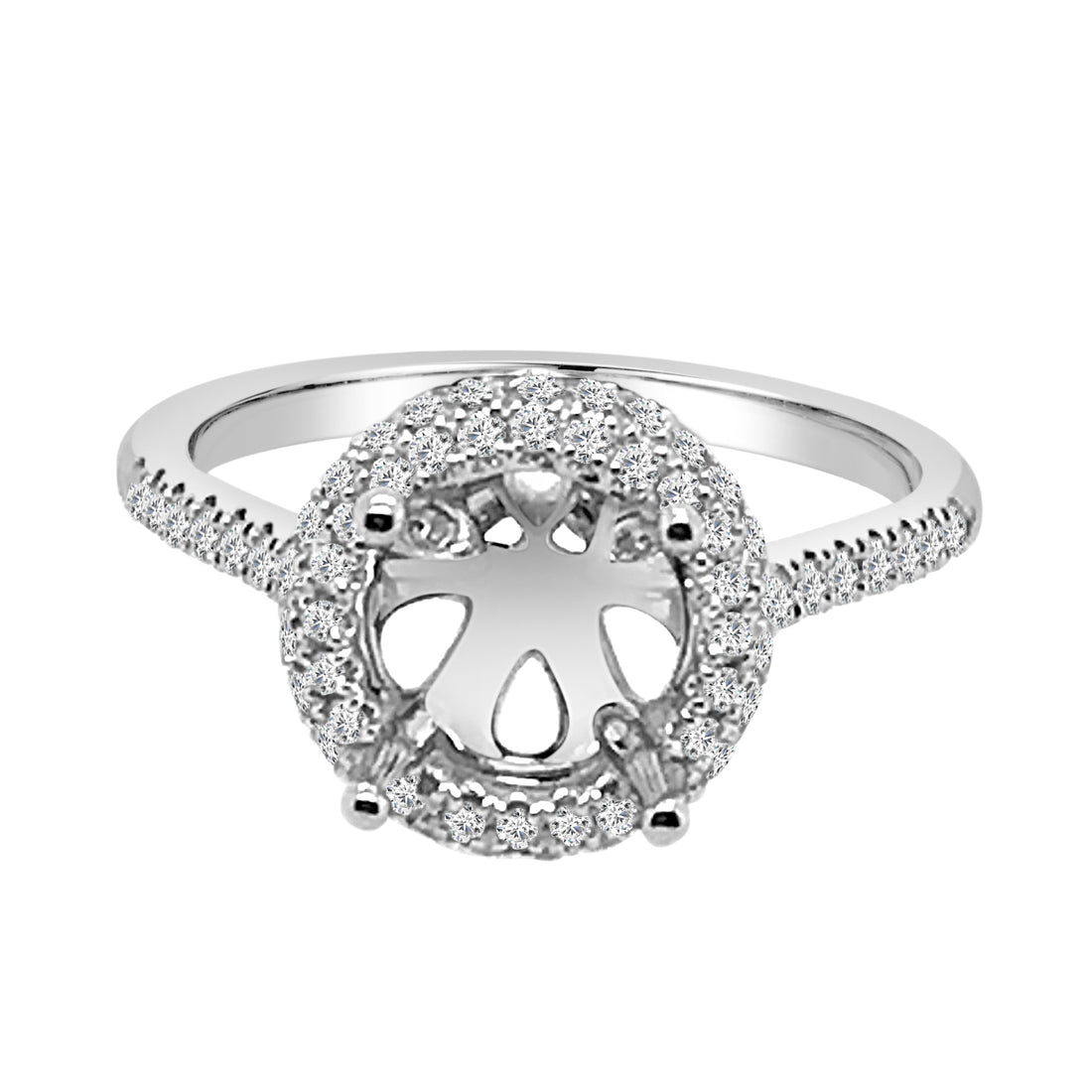 Fancy Tulip Rd Pave 14K White Gold Engagement Mounting