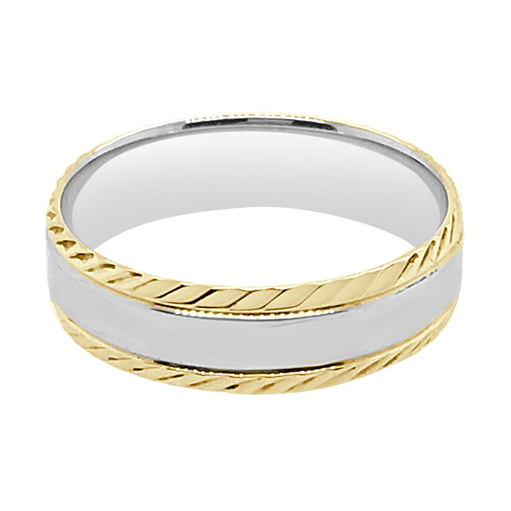 10 Karat Two-Tone Wedding Band with Yg Etching