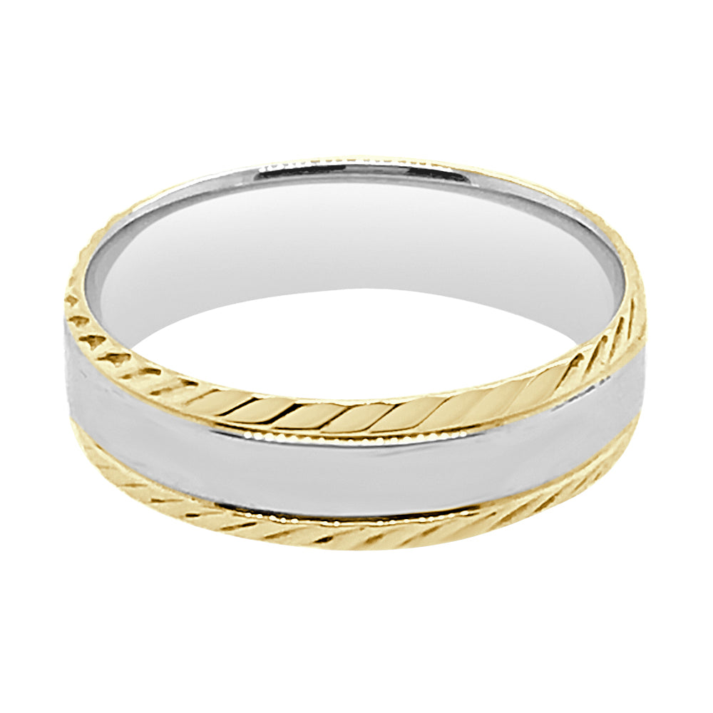 10 Karat Two-Tone Yellow Gold Etched Wedding Band