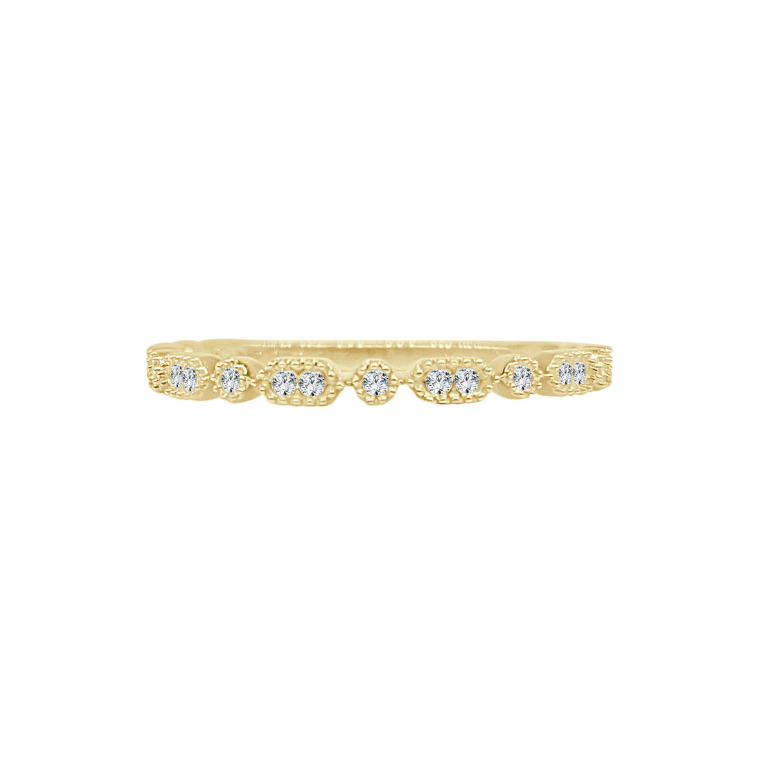 18K Yellow Gold Natural Diamond Wedding Band with Rd/Hex Milgrain Detail - 0.09 Carat