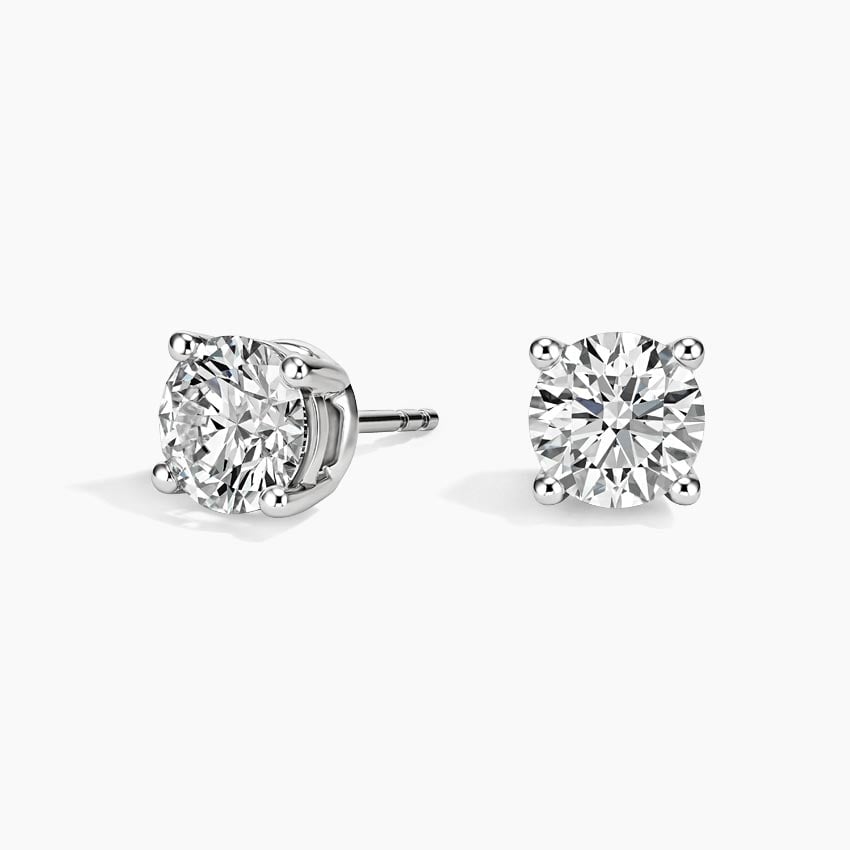 0.50 Carat Round Natural Diamond Solitaire Stud Earrings in 14 Karat White Gold with Four Prong Setting