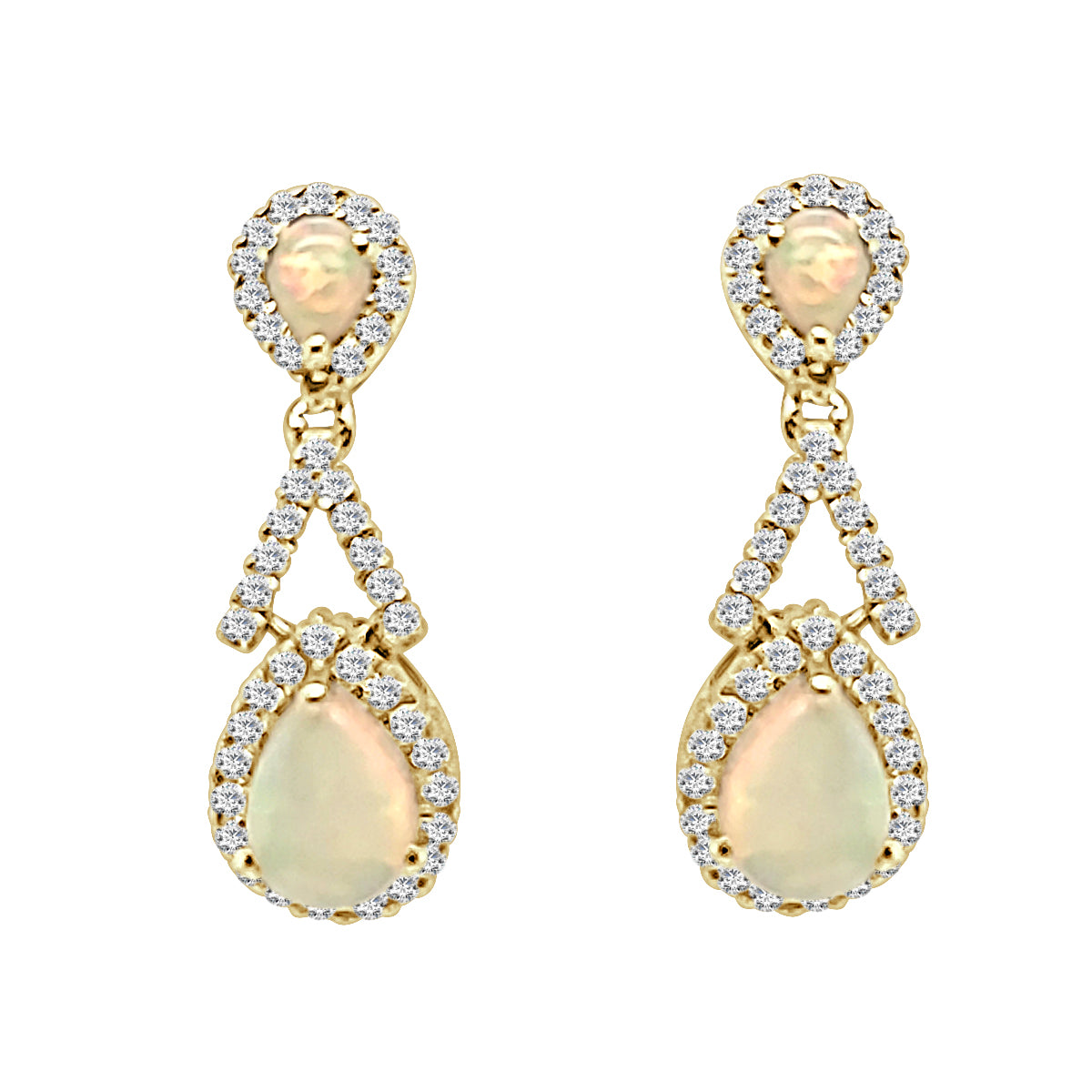 Opulent Opal Halo Earrings in 14 Karat Yellow Gold - 1.00 Carat