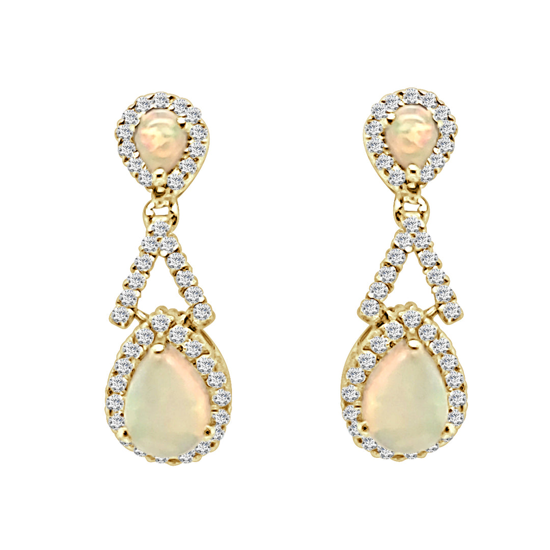 Halo Opal Earrings in 14 Karat Yellow Gold - 1.00 Carat, Unique Shape