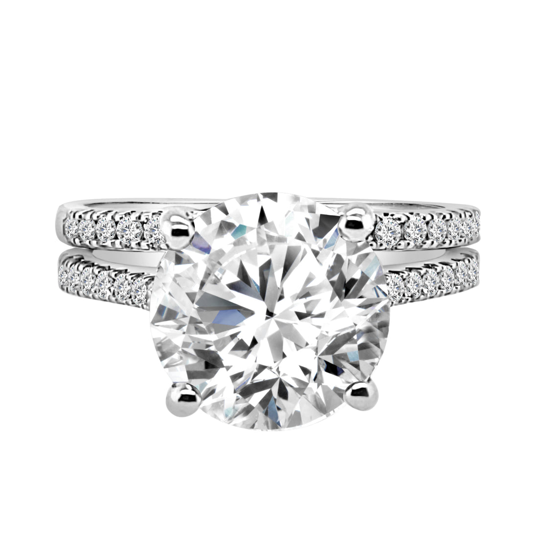 14 Karat White Gold Wedding Set with Lab Diamond Round Shape 4.01 Carat