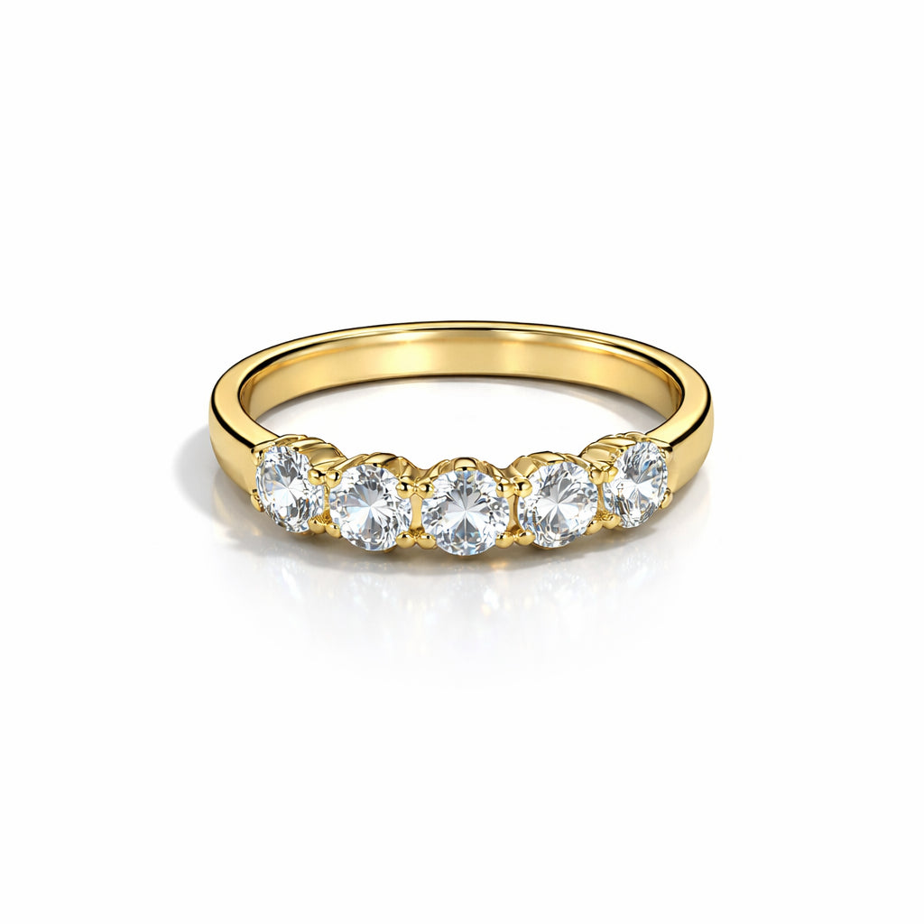 5 Stone 1.52 CTW Round Natural Diamond Wedding Band in 14K Yellow Gold