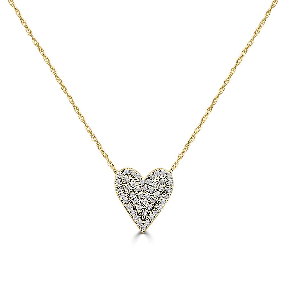 10 Karat Yellow Gold Pave Diamond Heart Pendant Necklace with 0.27 Carat Natural Round Shape Diamond