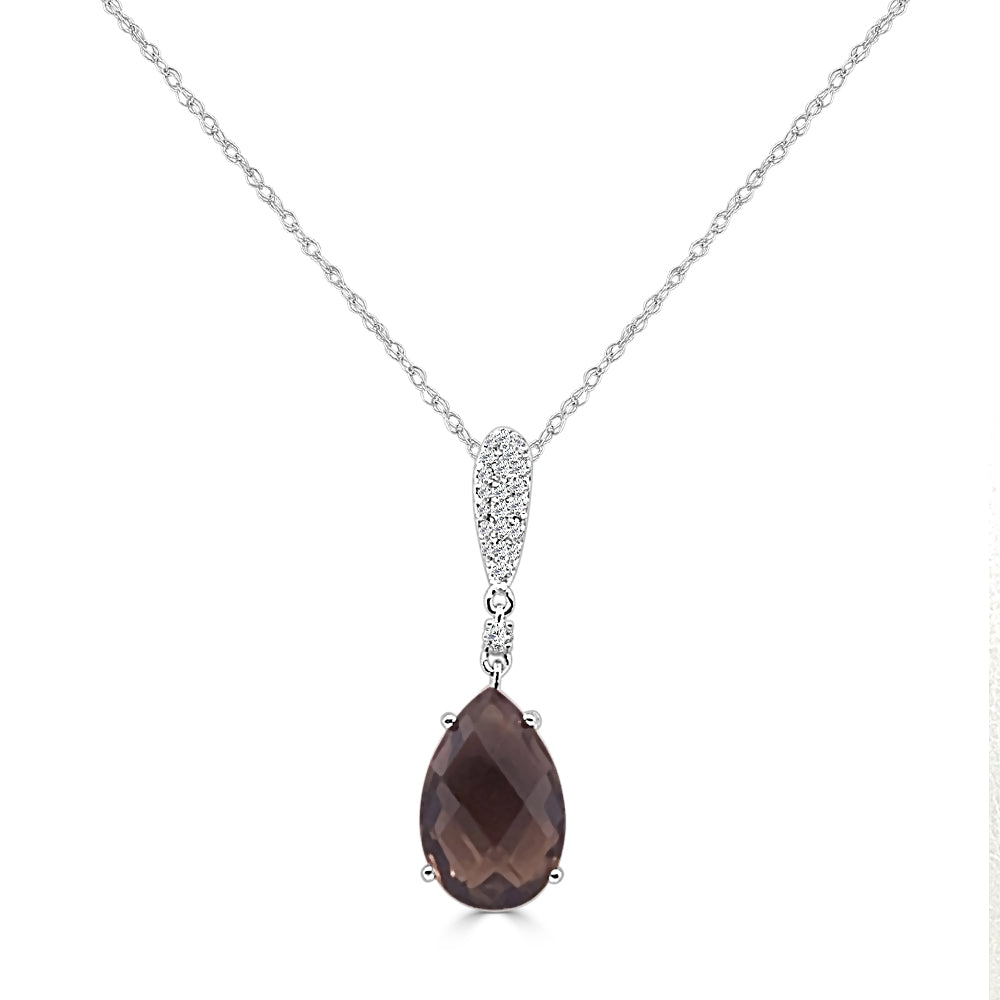 Pear Shape Smoky Topaz and Pave Diamond Necklace in 14 Karat Rose Gold - 5.50 Carats