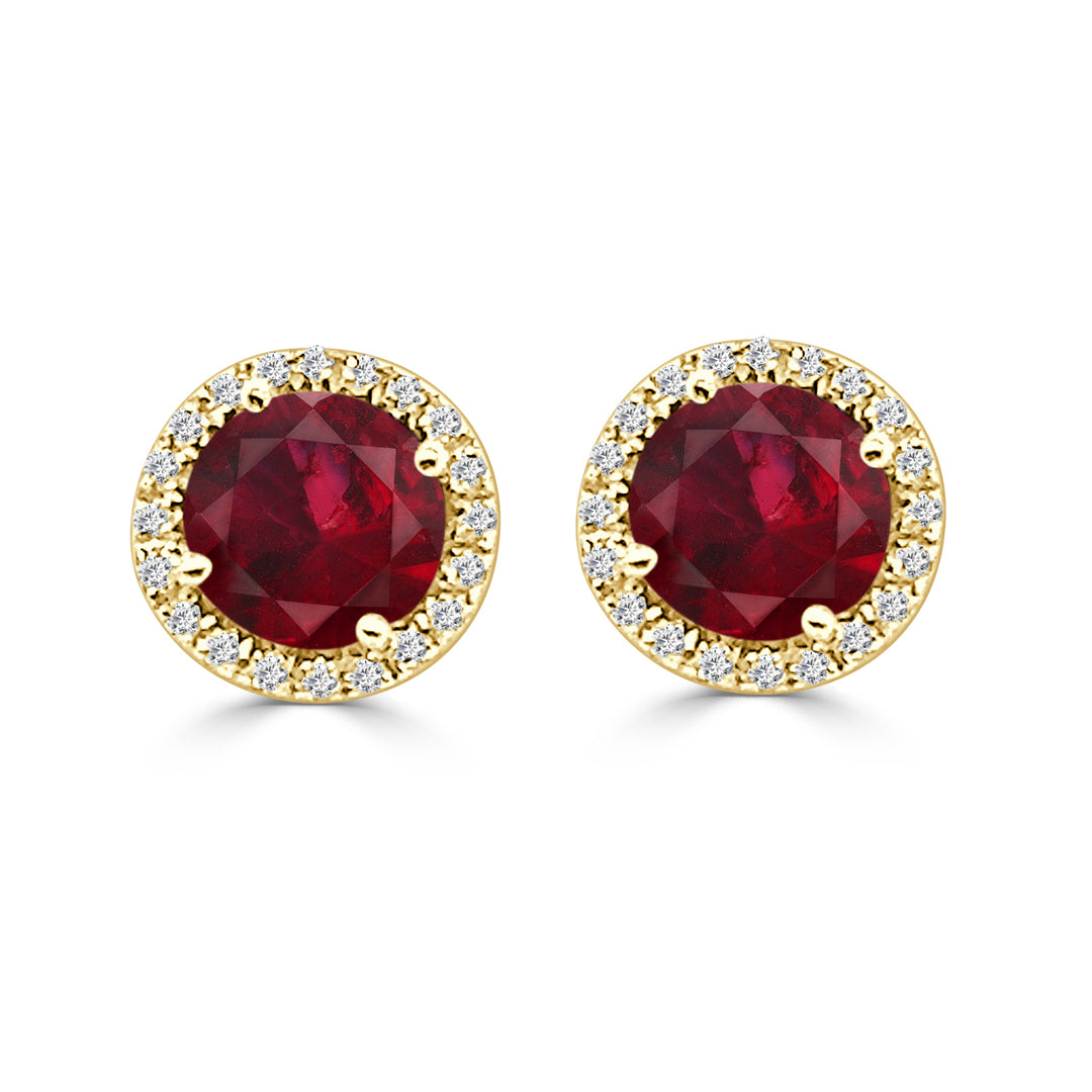 Classic Round Garnet and Diamond Stud Earrings in 14 Karat Yellow Gold