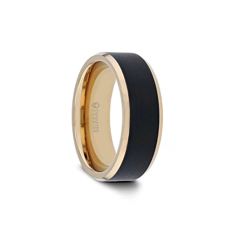 Sure, how about this: Gaston GP Black Brushed Tungsten Carbide Wedding Band