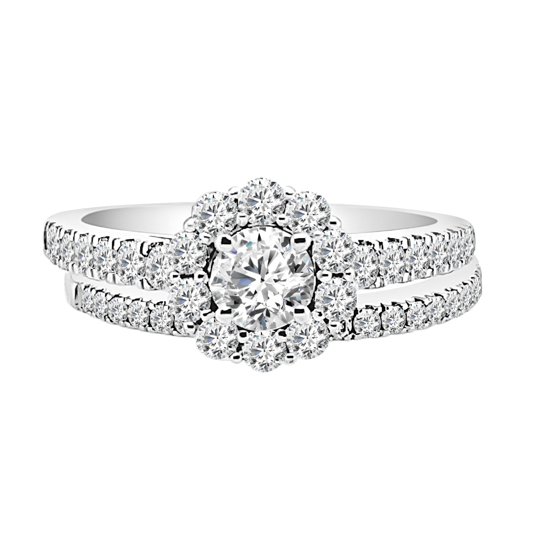14K White Gold Halo Engagement Ring and Band Set with Lab Diamond - Round 0.33 Carat