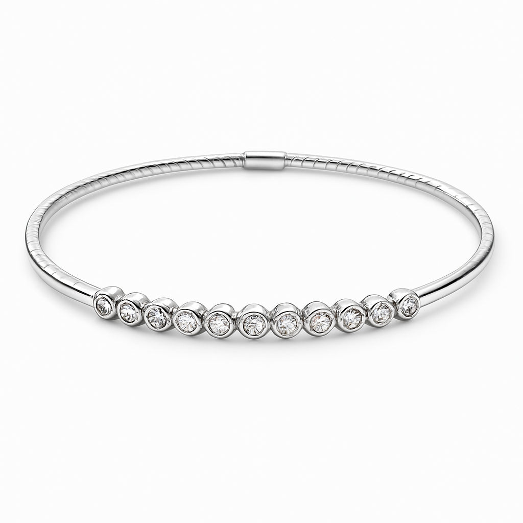 Christmas Sterling Silver Bangle Bracelet with Natural Diamond Round Shape 0.11 ct