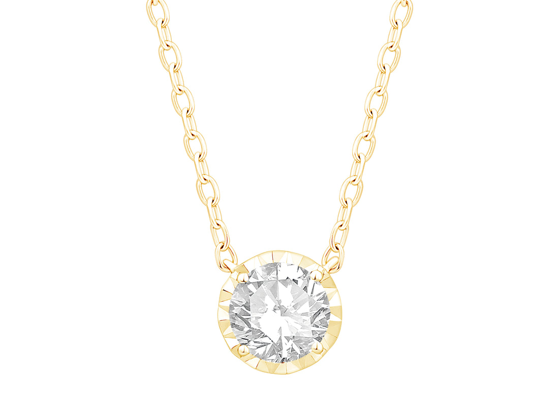 14K Yellow Gold Round Lab Diamond Illusion Set Necklace - 0.50 Carat