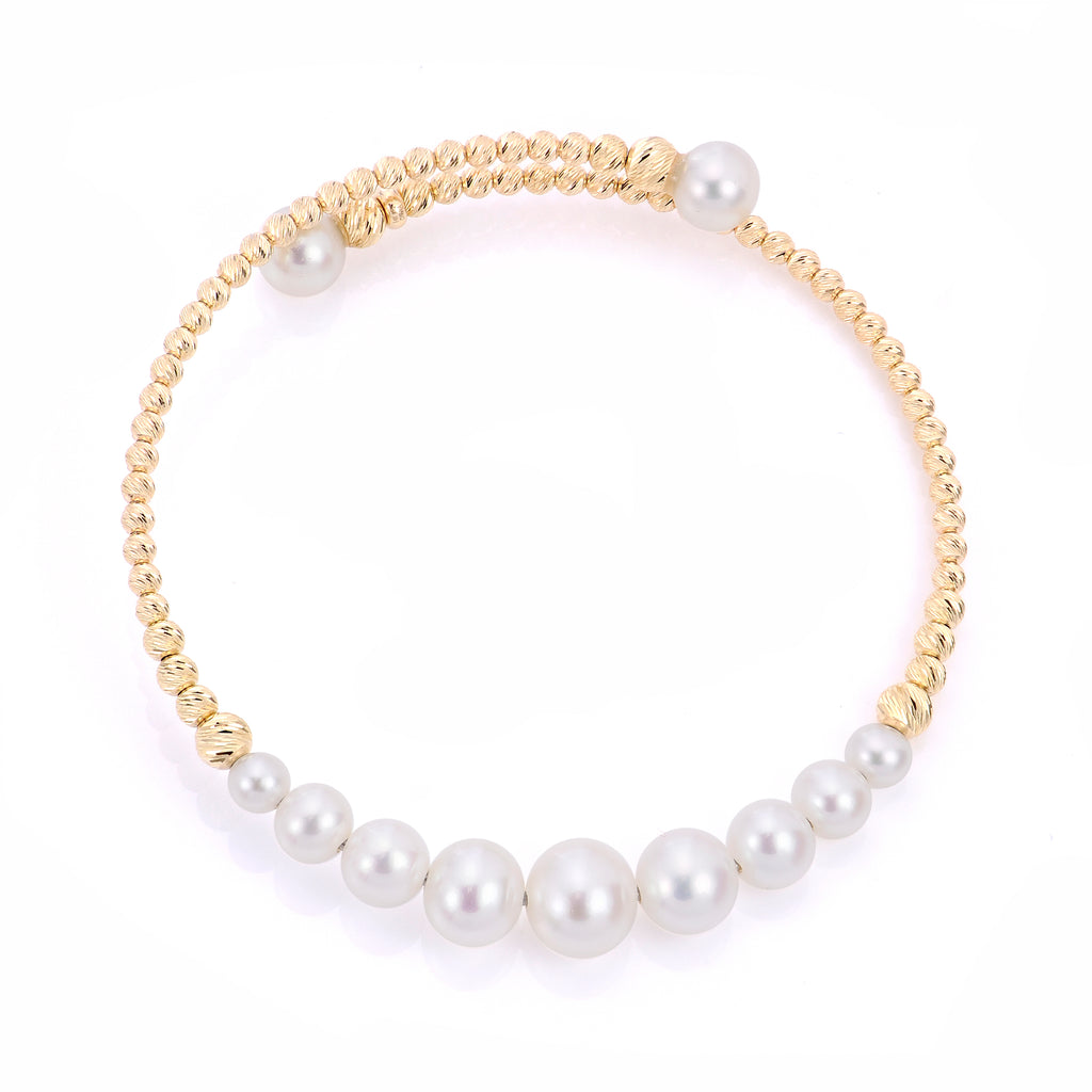 14 Karat Yellow Gold D/c Bead Graduated Pearl Bracelet