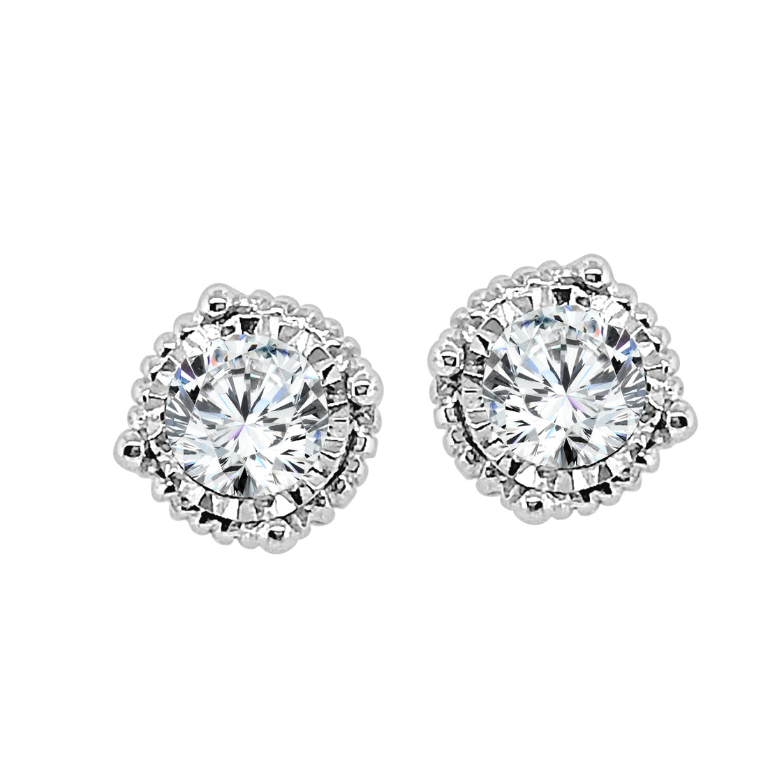 Milgrain 14K White Gold Natural Diamond Round Shape Earrings - 0.30 ct