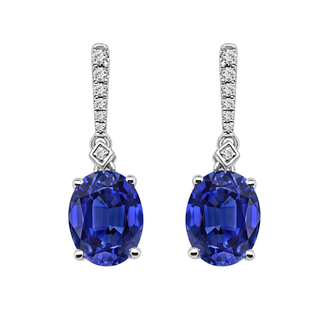 14 Karat White Gold Fancy Oval Blue Topaz Earrings - 4.21 Carat