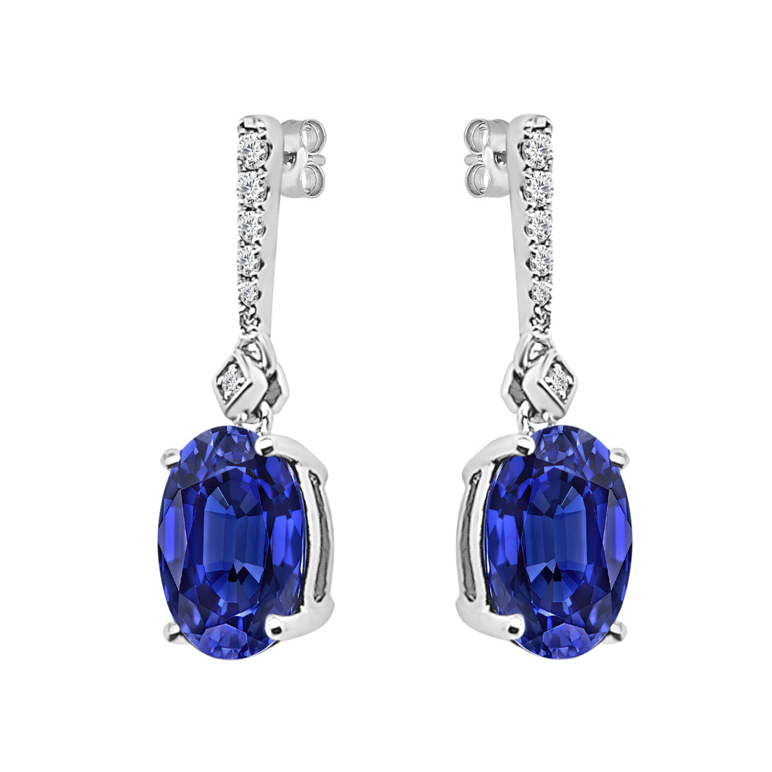 14 Karat White Gold Fancy Oval Blue Topaz Earrings - 4.21 Carat