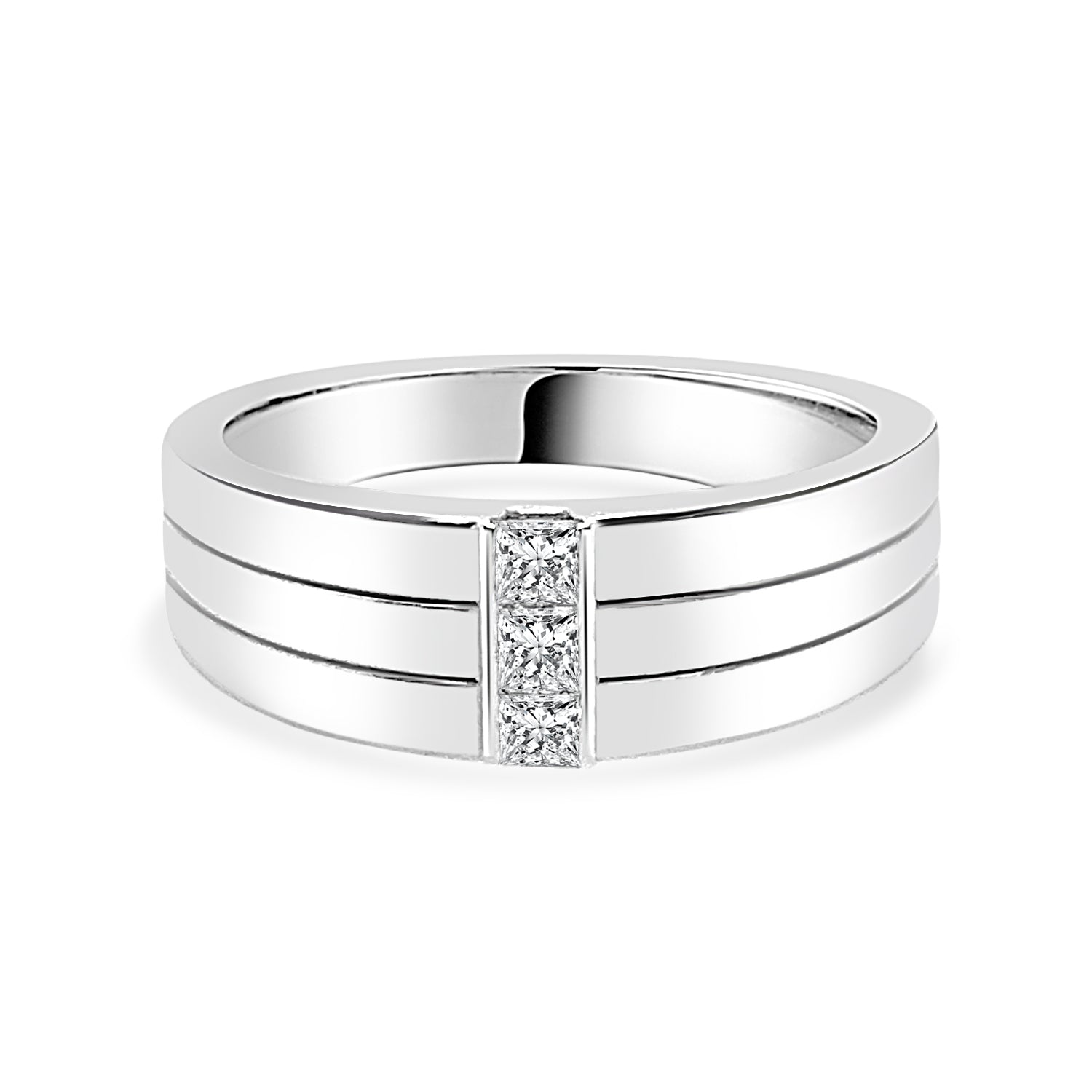 3 Stone Natural Diamond Wedding Band in 14 Karat White Gold - 0.25 Carat