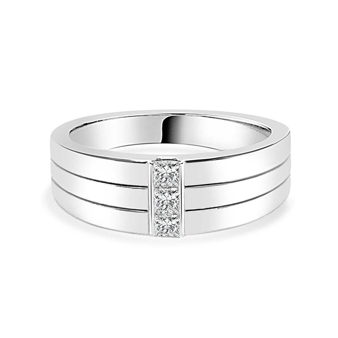 Three Stone Natural Diamond Wedding Band in 14 Karat White Gold