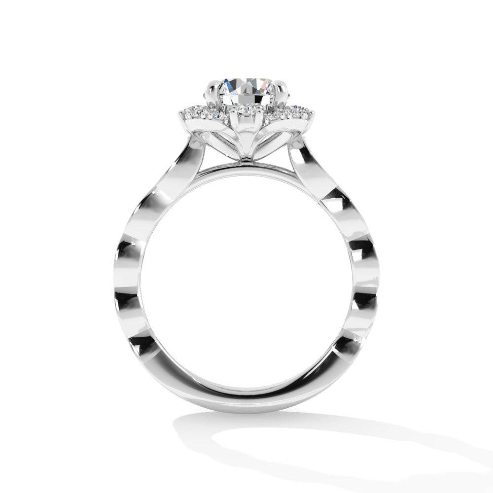 Platinum Round Shape Unique Halo Engagement Mounting with Scalloped Band - 1.50 Carat Cubic Zirconia