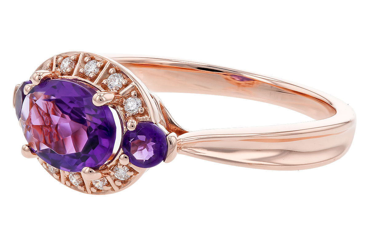 14 Karat Rose Gold Ladies Amethyst Gemstone Ring with Natural Diamond Accent