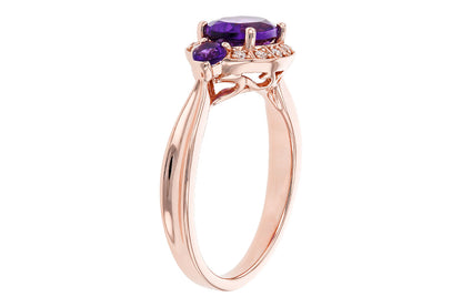 14 Karat Rose Gold Ladies Amethyst Gemstone Ring with Natural Diamond Accent