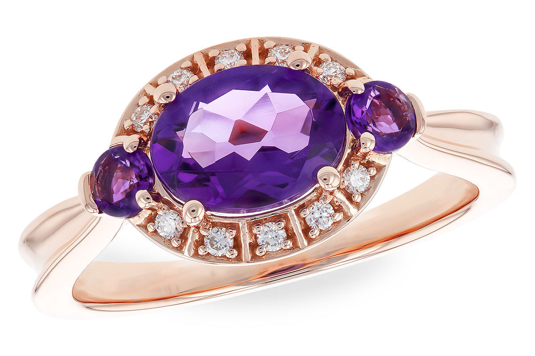 14 Karat Rose Gold Ladies Amethyst Gemstone Ring with Natural Diamond Accent