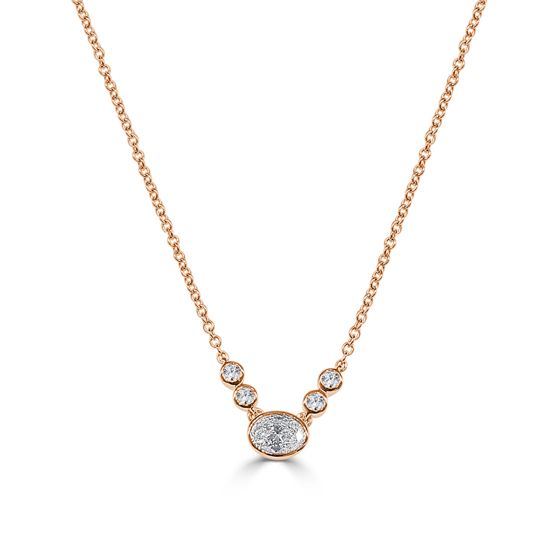 Sparkling Elegance: 18 Karat Rose Gold Necklace with 0.34 Carat 5 Stone Bezel Natural Diamond