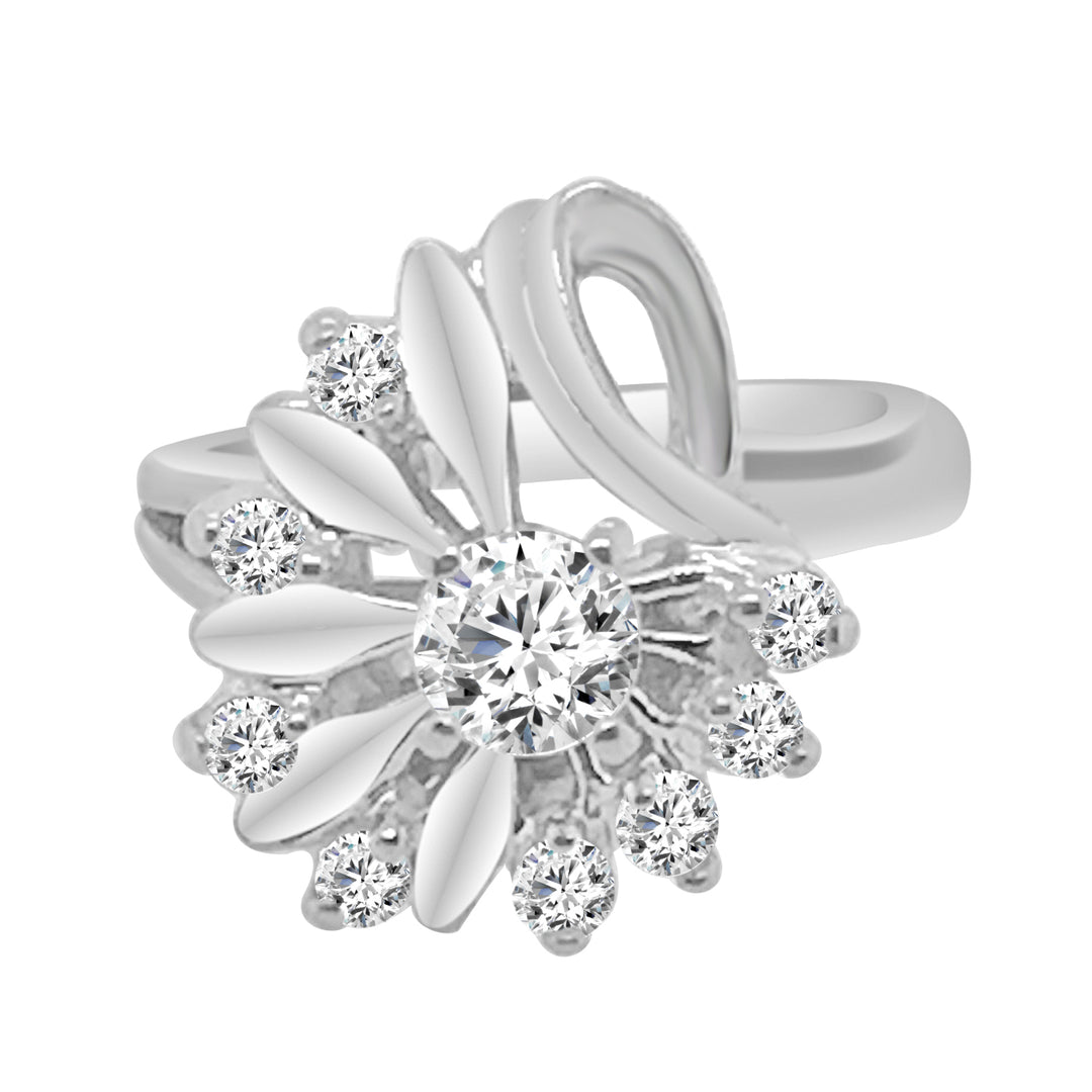 14K White Gold Estate Floral Spray Ring with 0.40 Carat Natural Diamond - Size 2.75