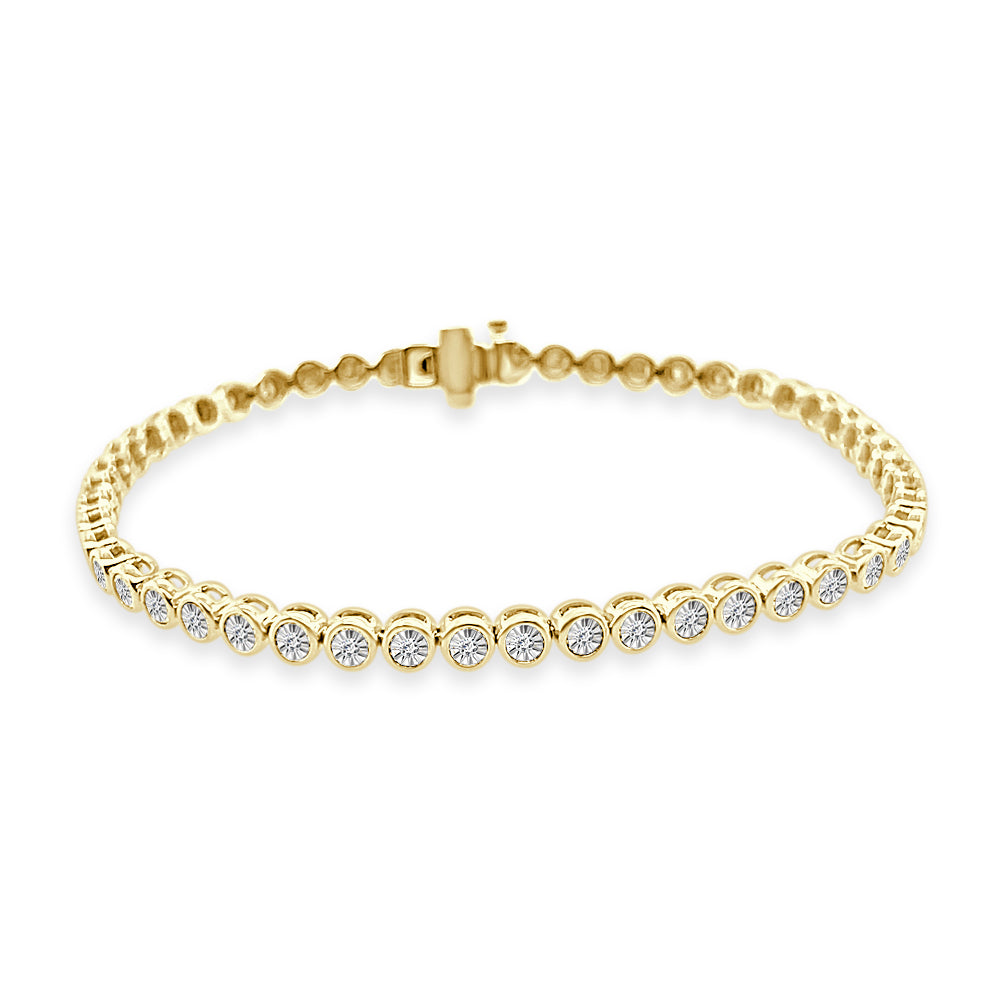 Dazzling Illusion Bezel Set Diamond Bracelet - 14 Karat Yellow Gold, Round Shape, 1.0 Carat