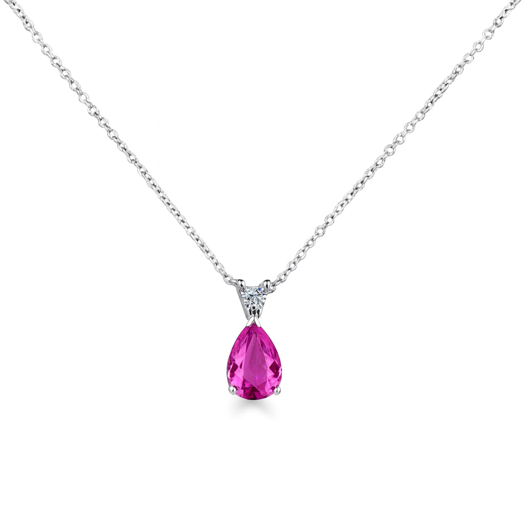 Pink Sapphire Pear Shape Necklace in 14 Karat White Gold - 1.20 Carats