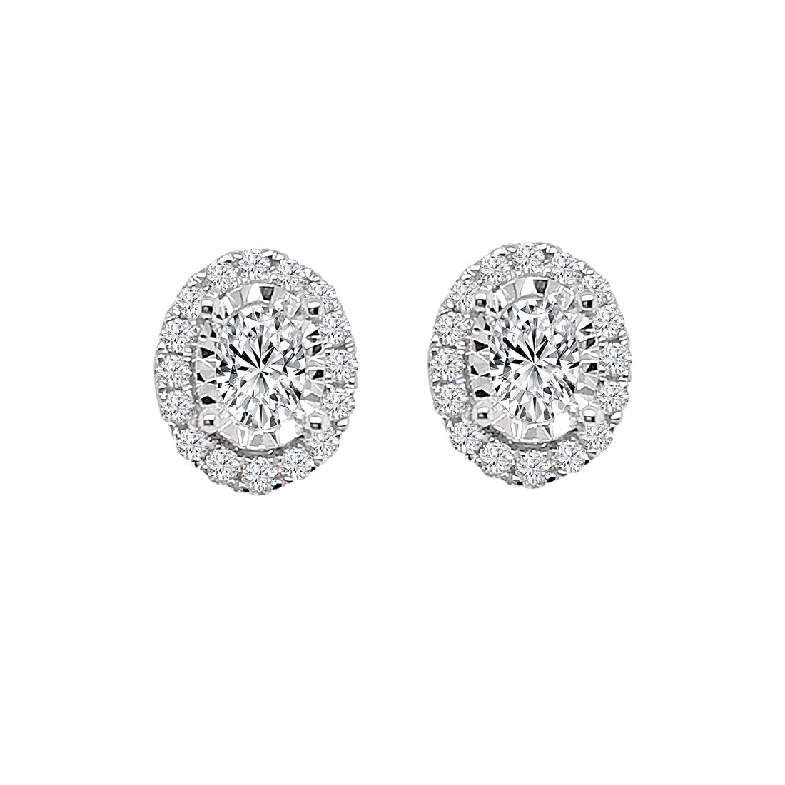 Luxurious 14K White Gold Oval Diamond Earrings - Illusion Set Ctr Halo, 0.79 ct