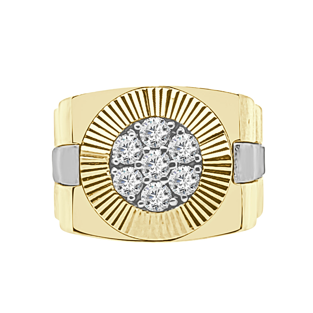 14 Karat Two-Tone Cluster Diamond Ring with 0.96 Carat Natural Diamonds and Watch Band Shank