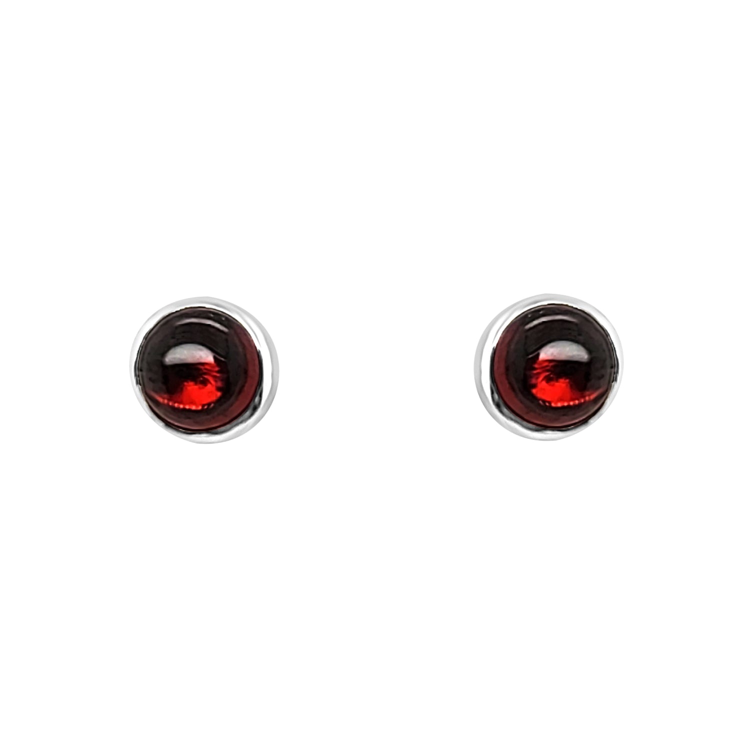 Sterling Silver Round Bezel Set Garnet Cabochon Earrings, 1.62 Carat