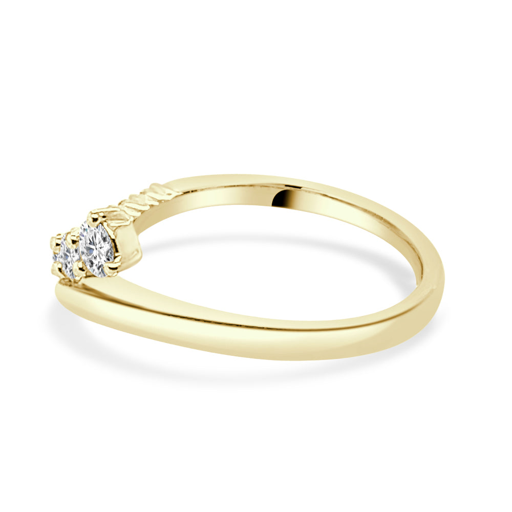 10K Yellow Gold Graduated Curved Diamond Ring with Natural Round 0.40ct Diamond