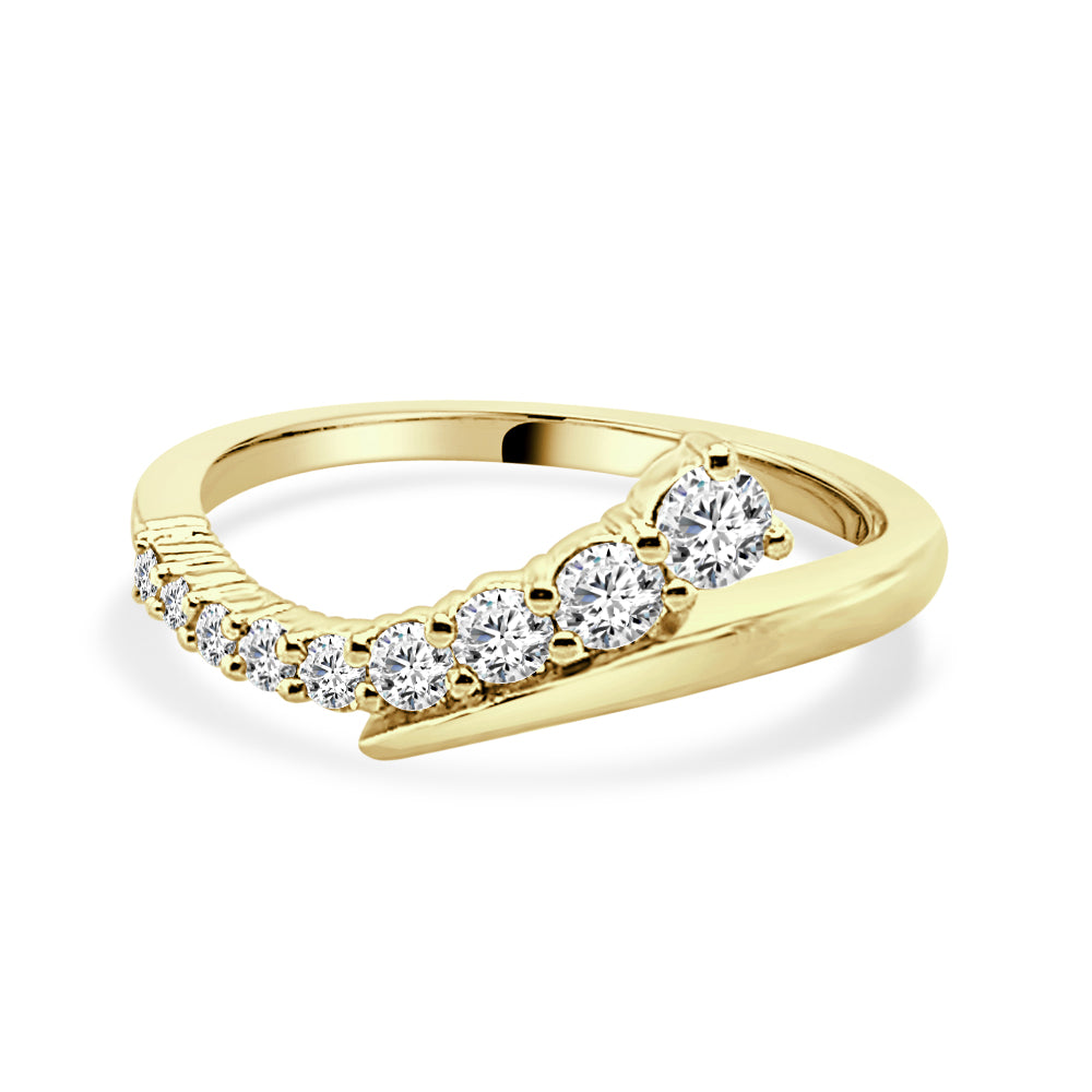 10K Yellow Gold Graduated Curved Diamond Ring with Natural Round 0.40ct Diamond